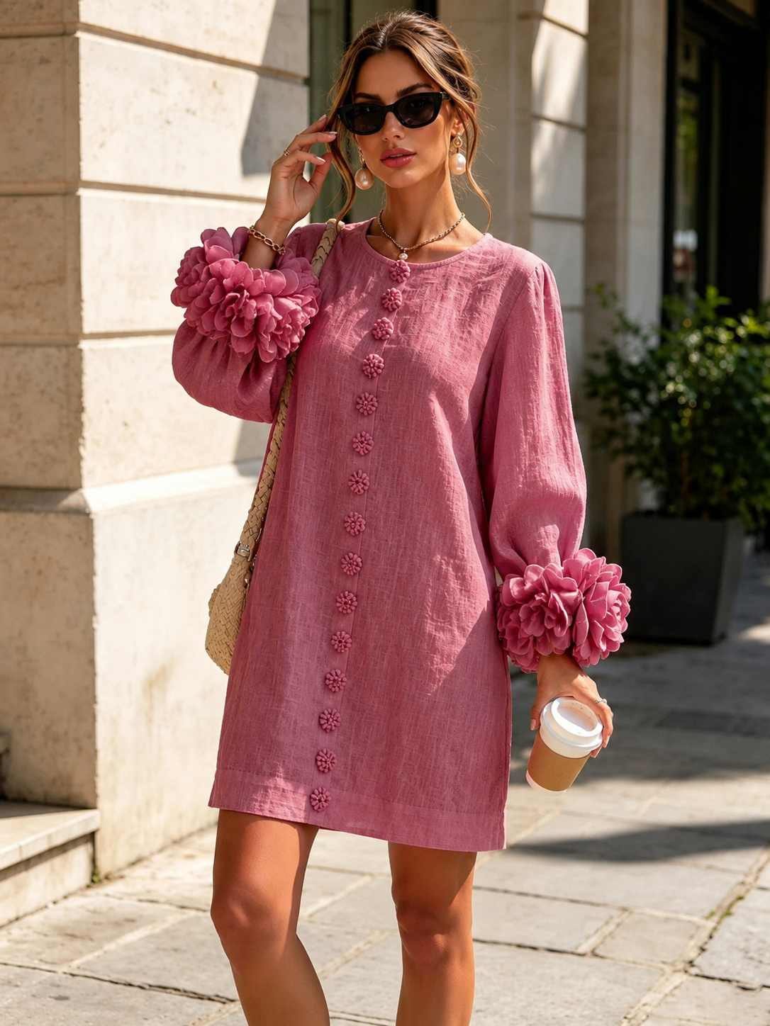 Lucy™ | Elegant Mini Dress with Floral Sleeve Details