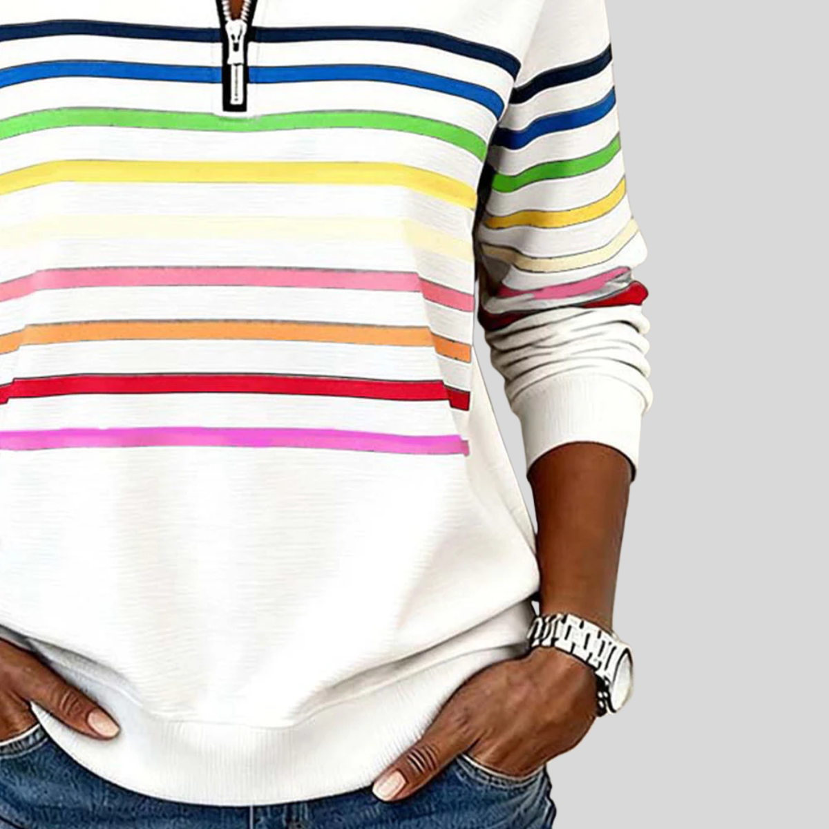 Susan™ | Colorful Striped Sweater with Quarter Zip 6