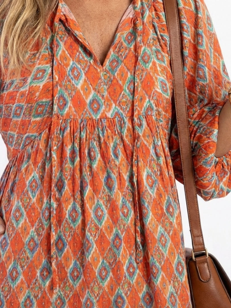 Amara™ | Tummy-Flattering Geometric Midi Dress