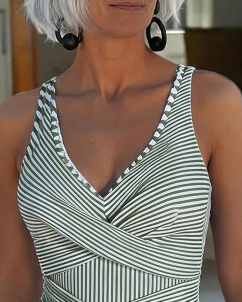 Striped V-Neck One-Piece