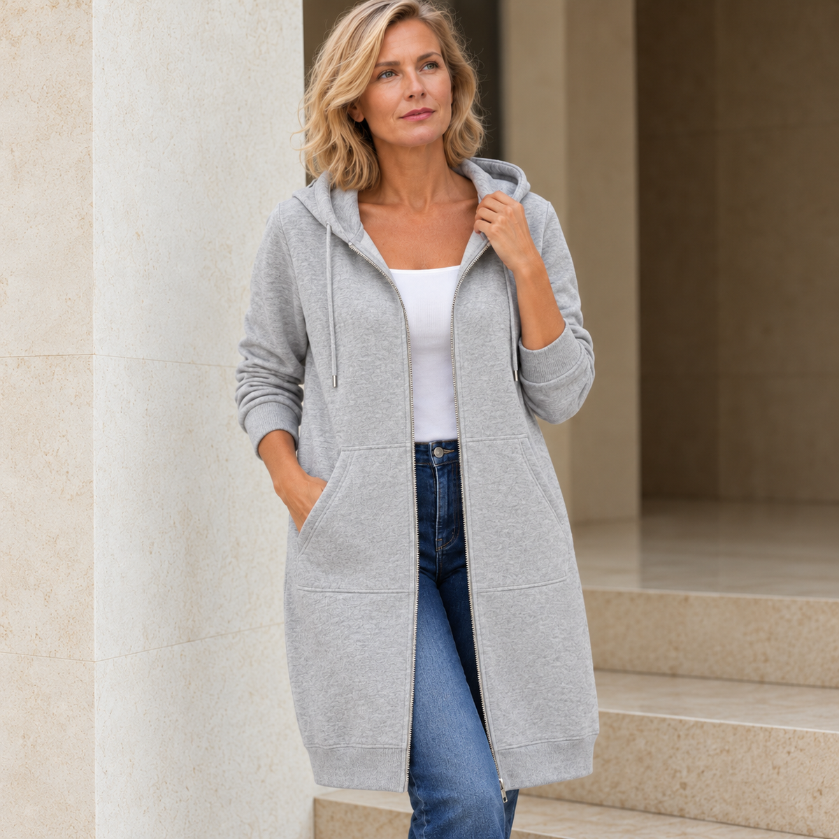 Donna™ | Long Fleece Jacket with Hood and Zip