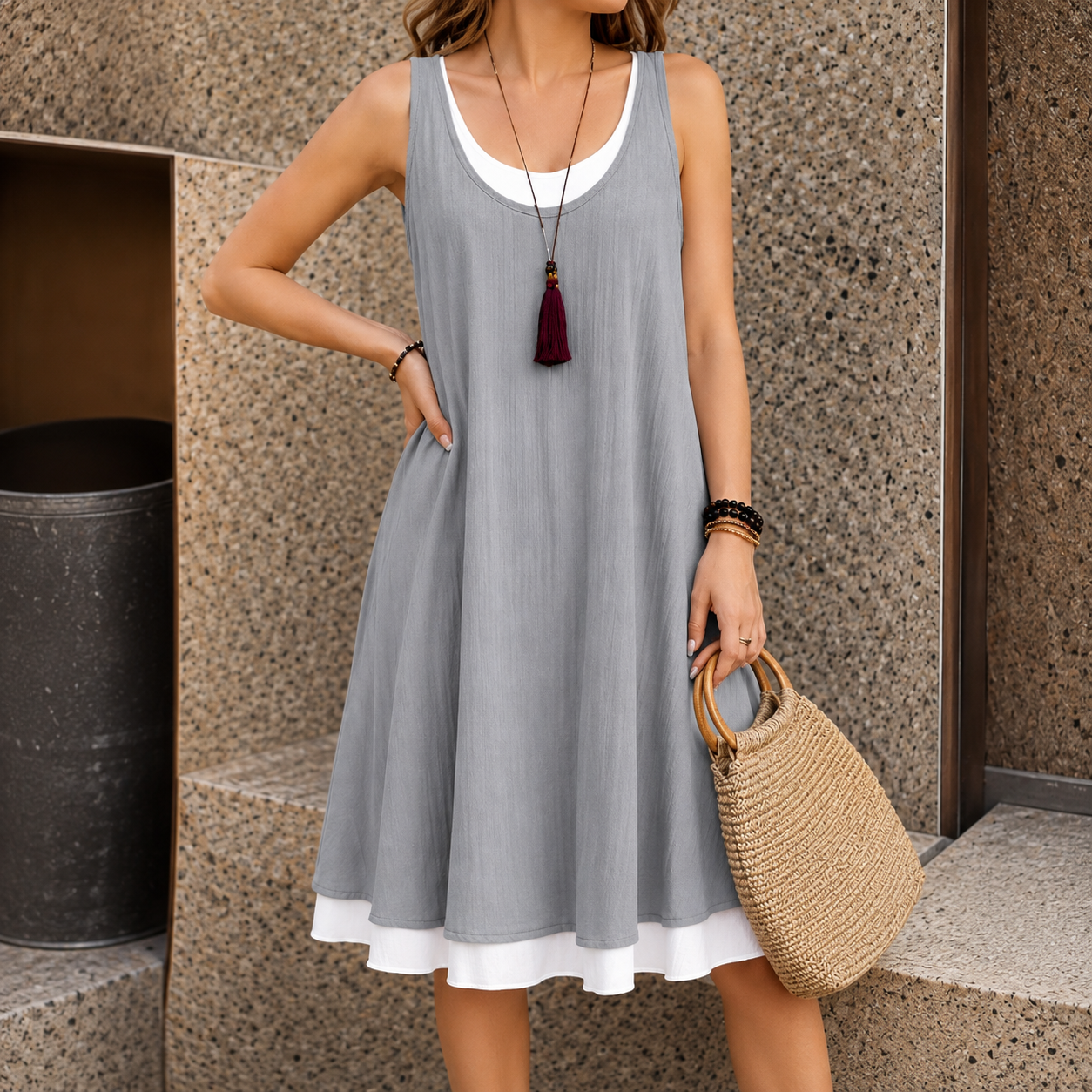 Hazel™ | Sleeveless Tummy-Flattering Midi Dress with Pockets