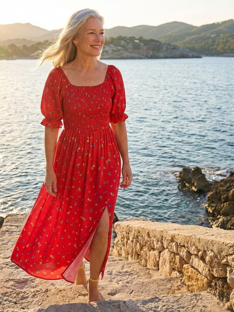 Delphine™ | Tummy-Flattering Floral Midi Dress