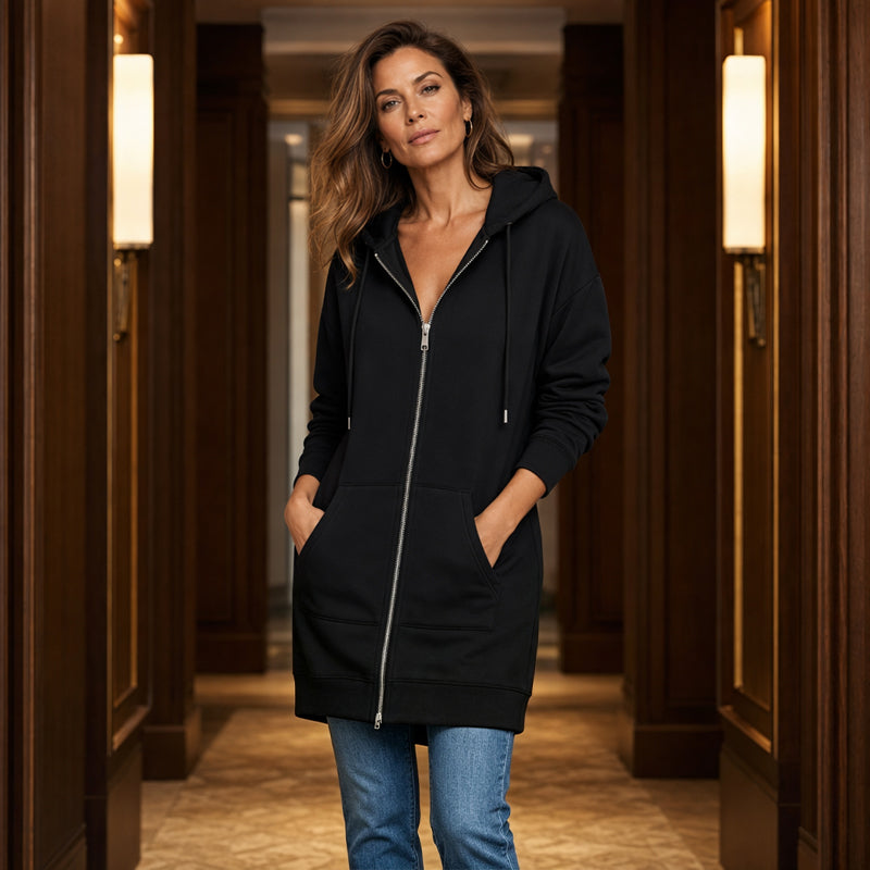 Donna™ | Long Fleece Jacket with Hood and Zip