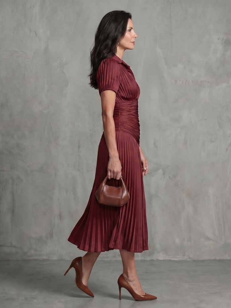 Brianna™ | Tummy-Flattering Pleated Midi Dress