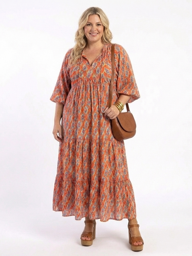 Amara™ | Tummy-Flattering Geometric Midi Dress
