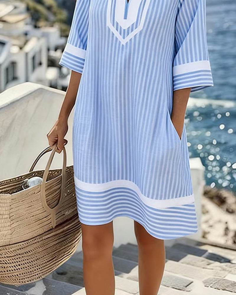 Klara™ | Lightweight Striped Dress with V-Neck
