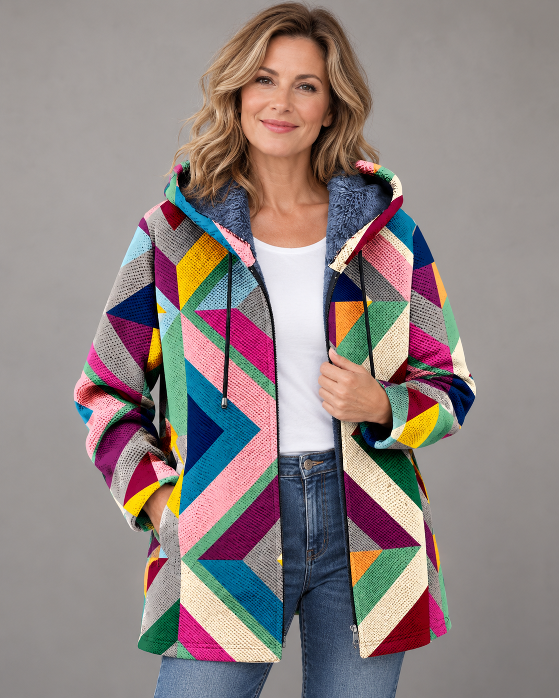 Ellie™ | Colorful Hoodie Cardigan With Geometric Print