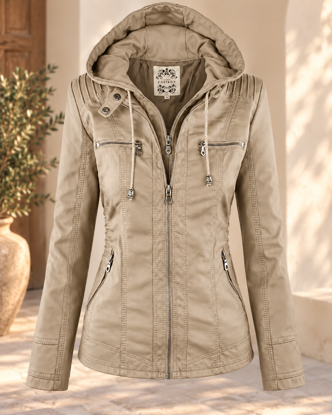 Patricia™ | Elegant Faux Leather Jacket with Hood