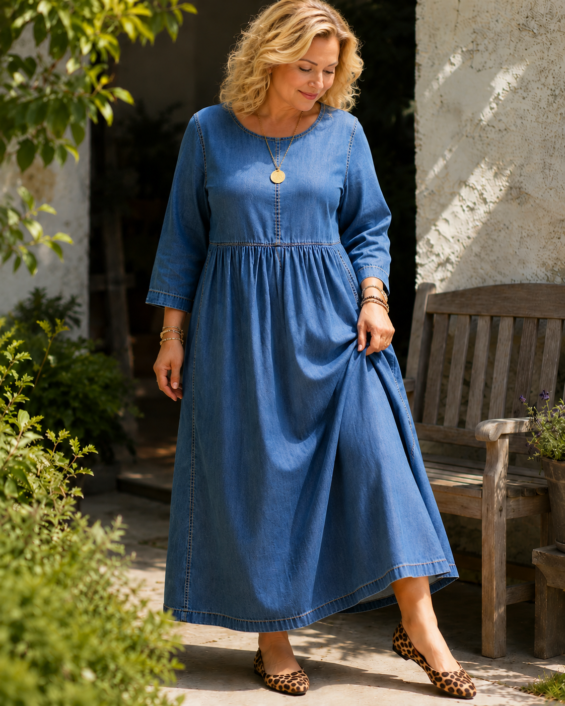 Aria™ | Belly-Flattering Denim-Look Maxi Dress