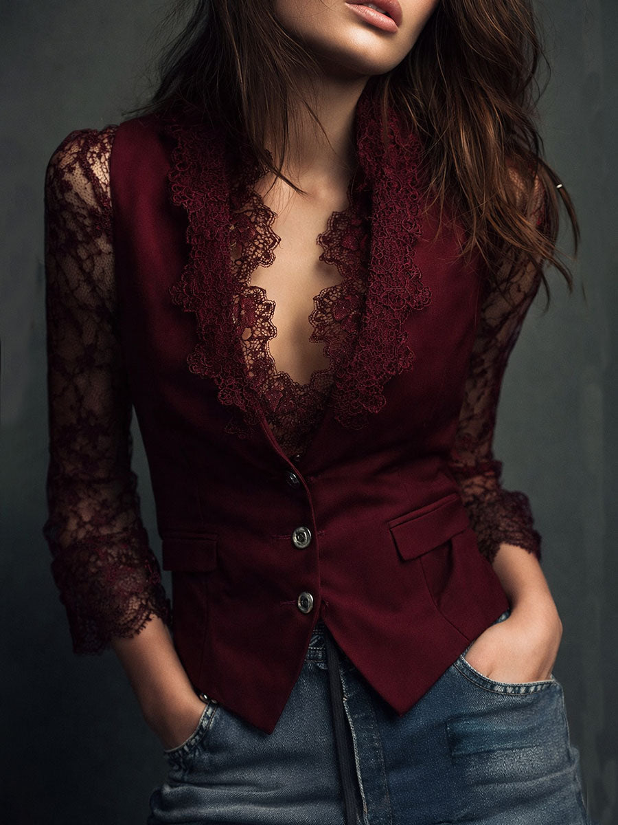 Donna™ | Elegant Blazer with Lace Sleeves