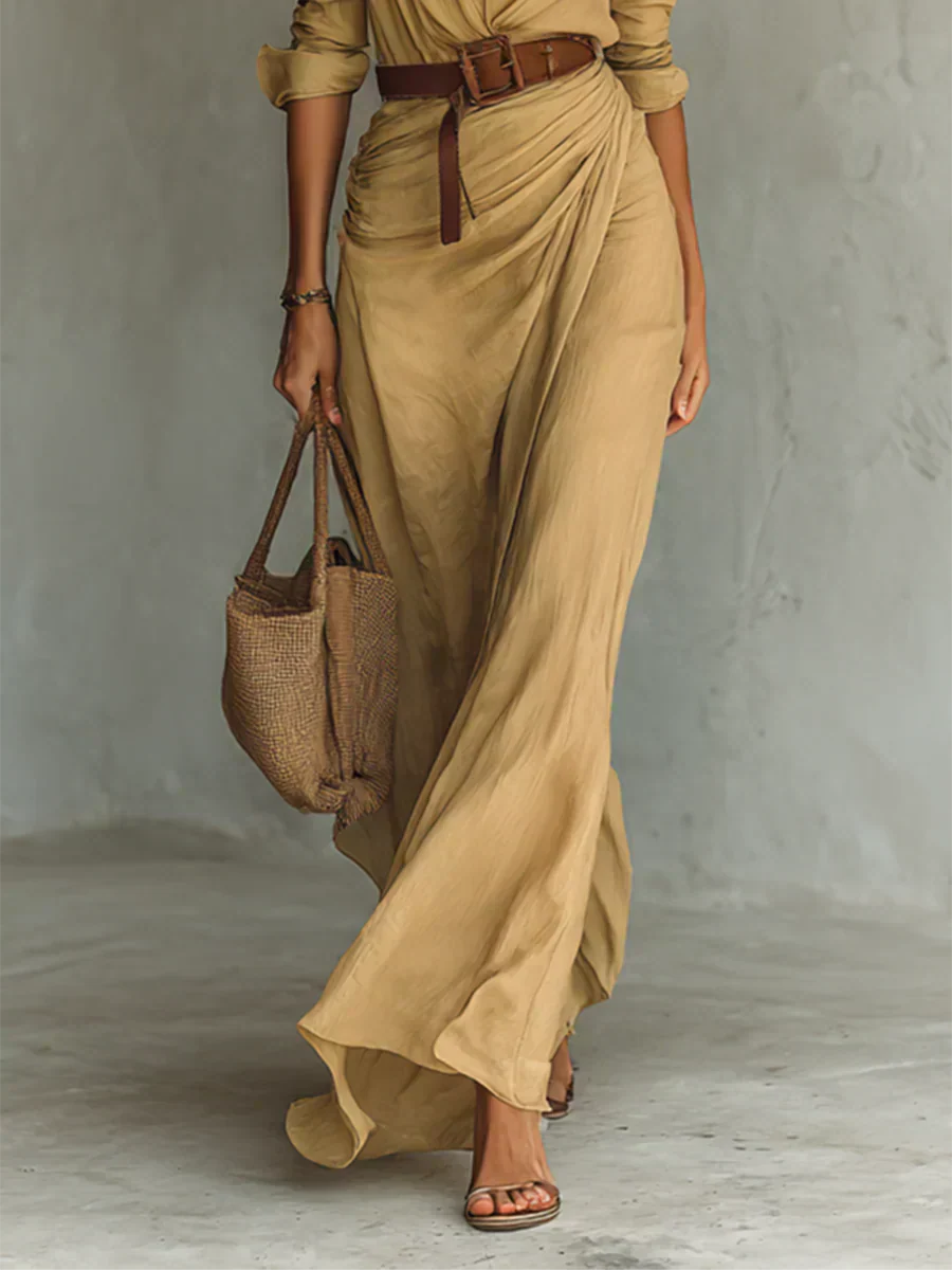 Camille™ | Maxi dress with pleats and waist belt