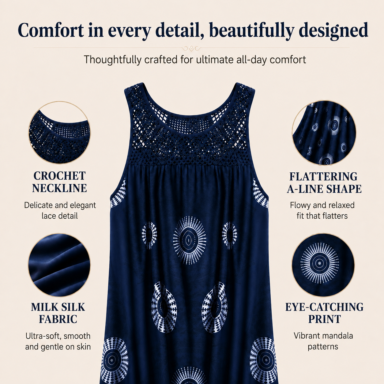 Lily™ | Tummy-Flattering Midi Dress with Abstract Print