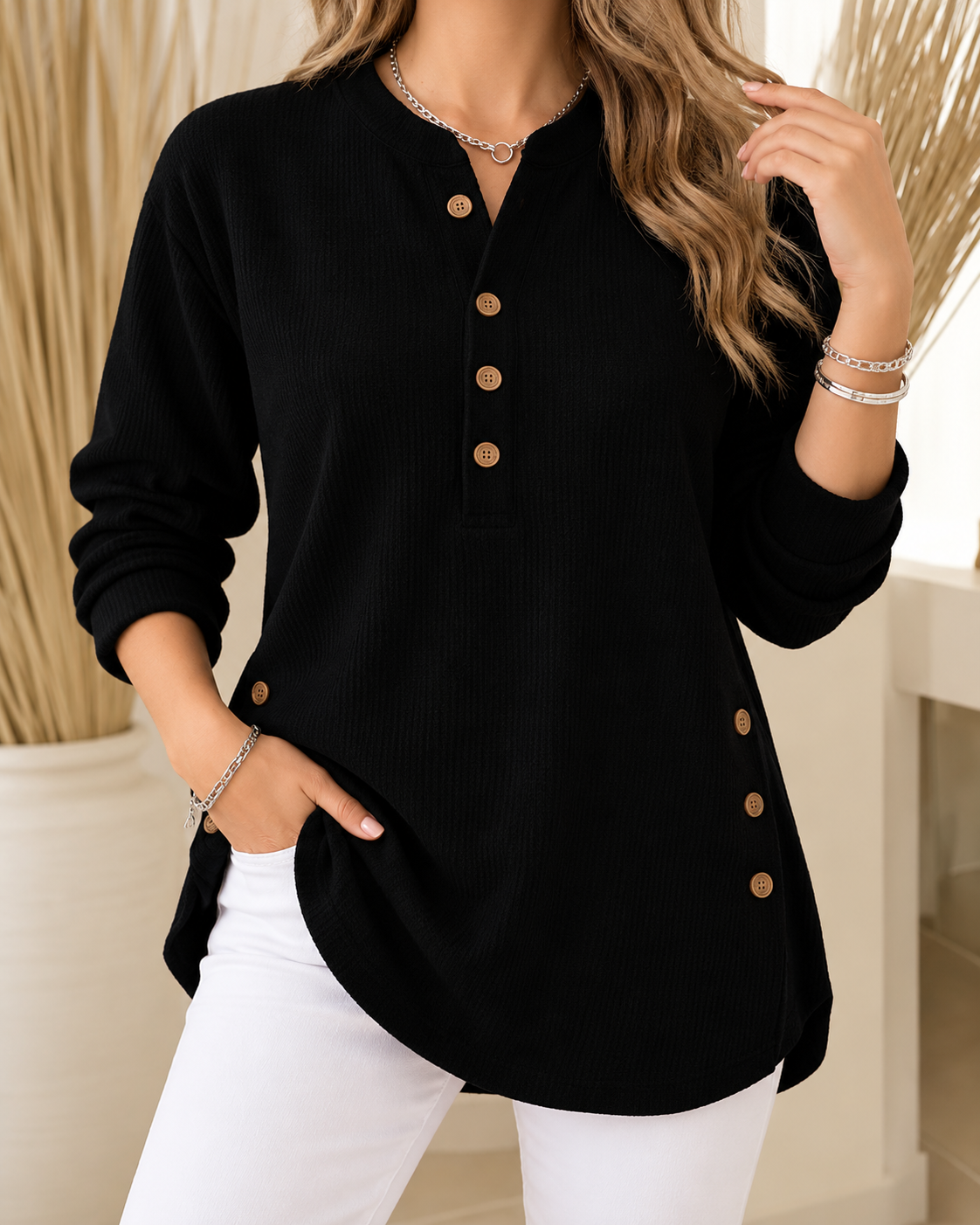 Karen™ | Casual Ribbed Sweater With Buttons