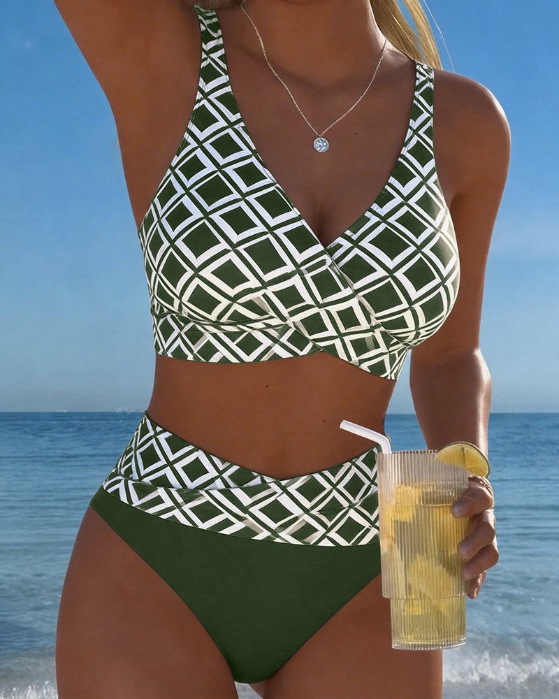 Two-Piece Bathing Suit with Bra Style Diamond Pattern