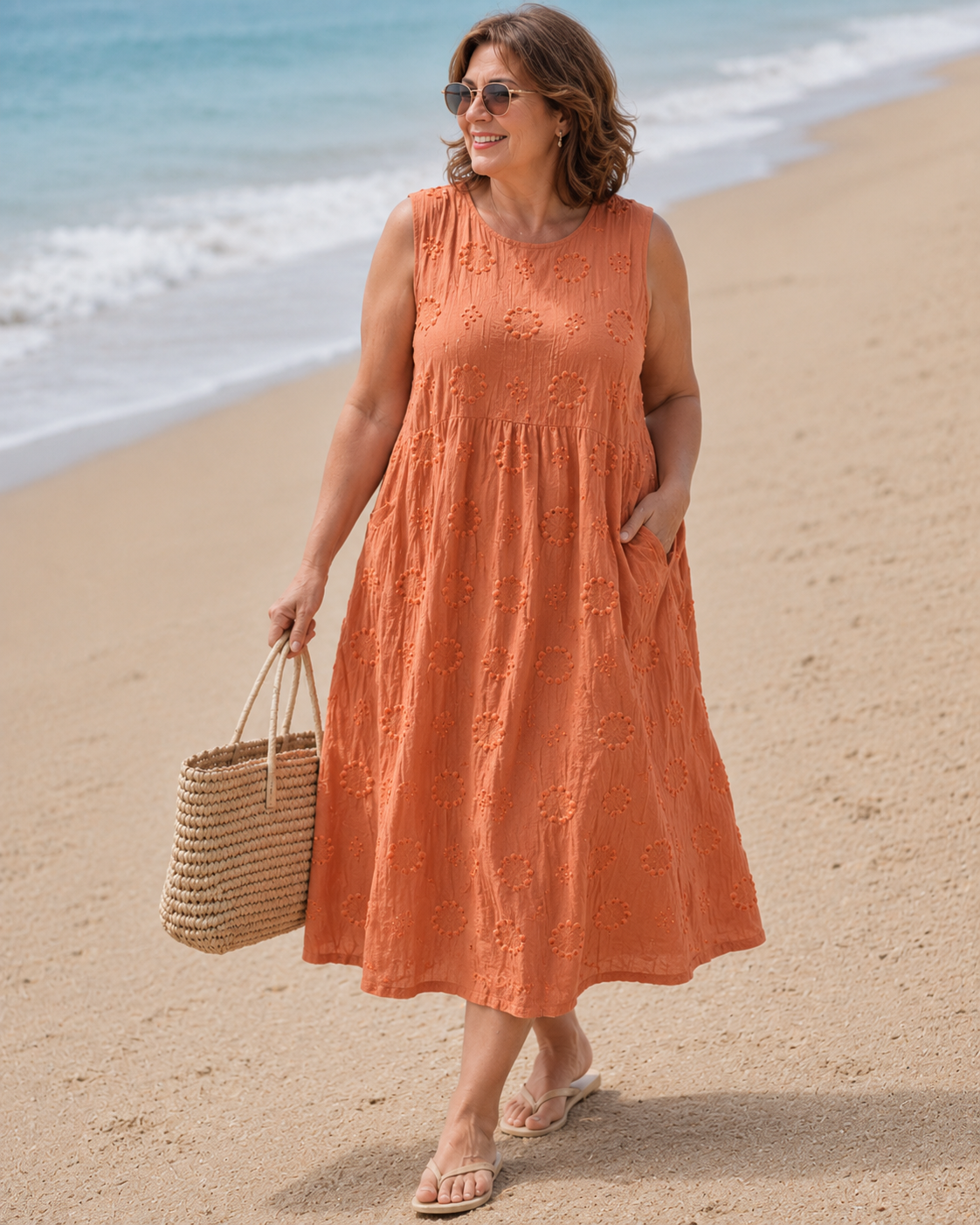 Aubrey™ | Lightweight belly-flattering midi dress with embroidery