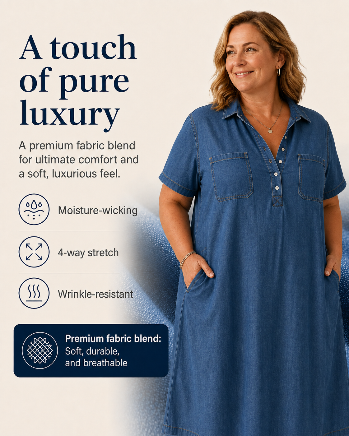 Chelsea™ | Tummy-Covering Denim Shirt Midi Dress