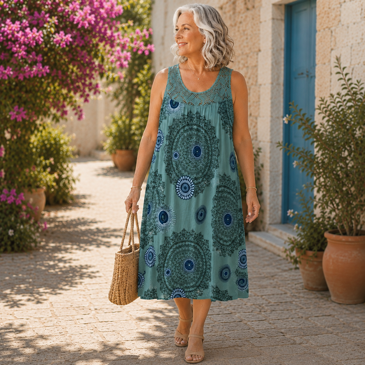 Lily™ | Tummy-Flattering Midi Dress with Abstract Print