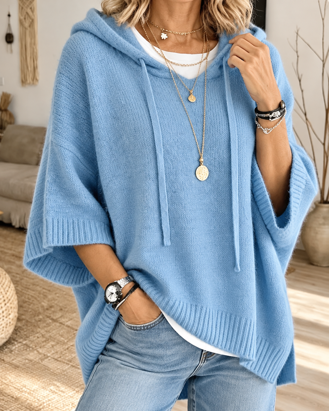 Deborah™ | Comfortable Knitted Poncho With Hood