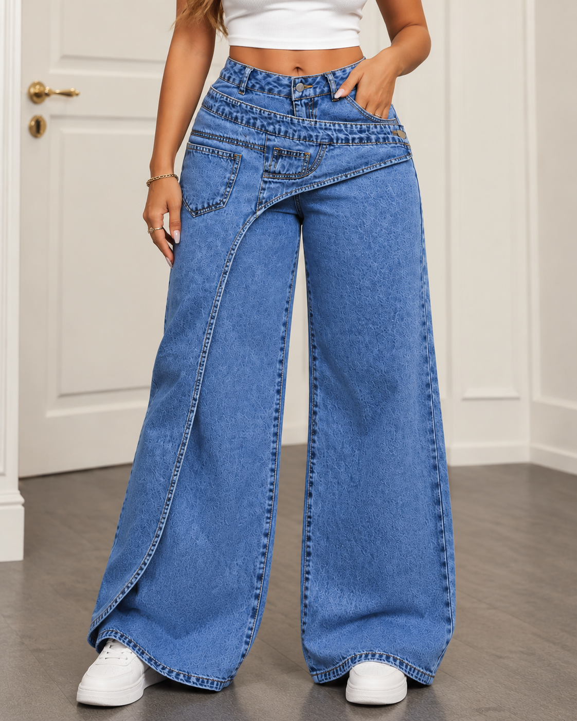 Donna™ | Wide Denim Trousers with Unique Waist Detail