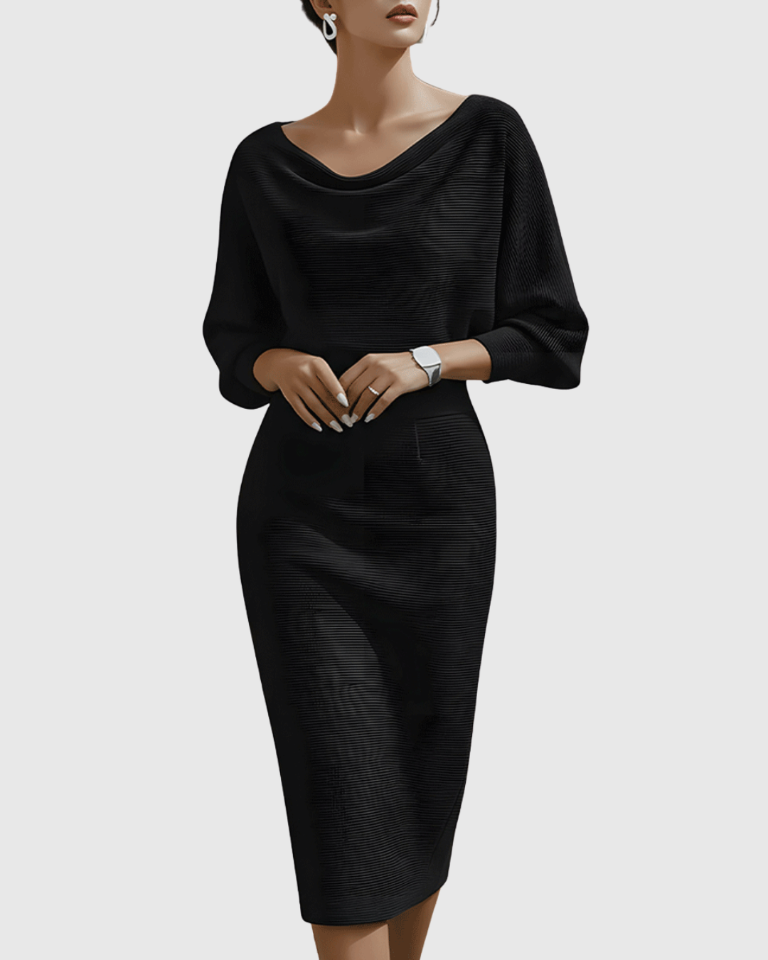 ISMERIA | Midi Dress with Batwing Sleeves