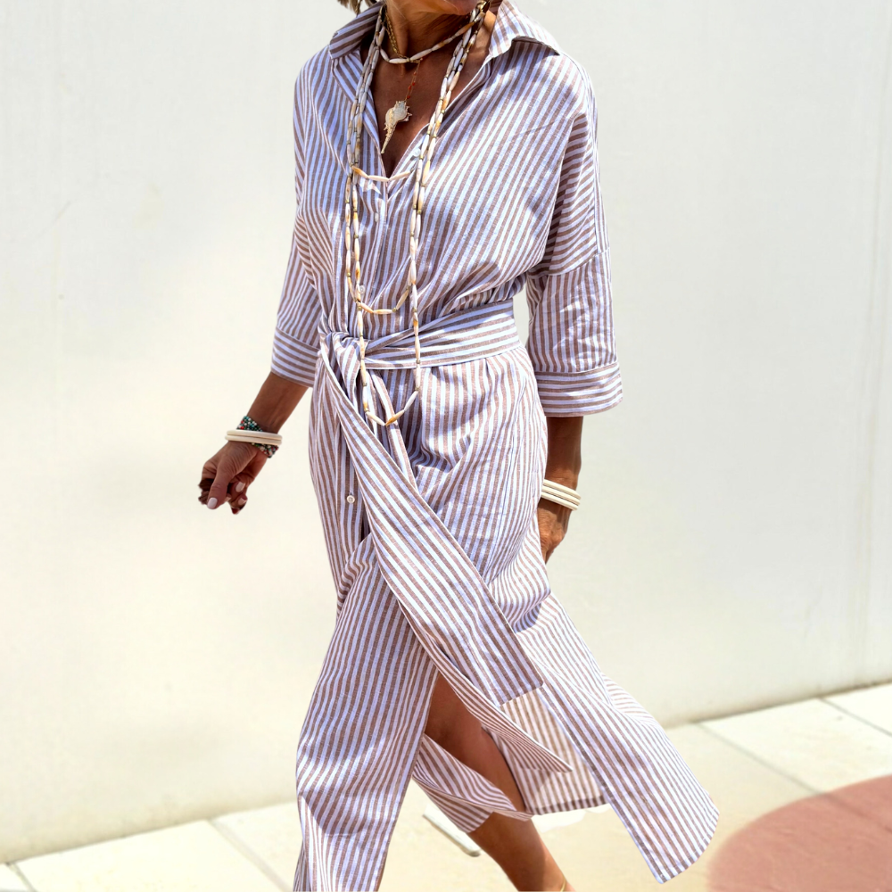 Noa™ | Casual Striped Midi Shirt Dress