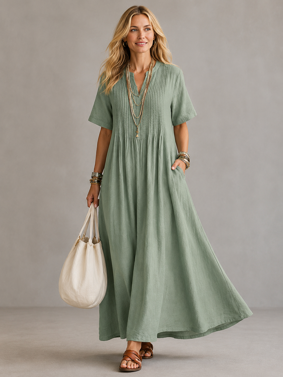 Amoura | Elegant Pleated Maxi Dress