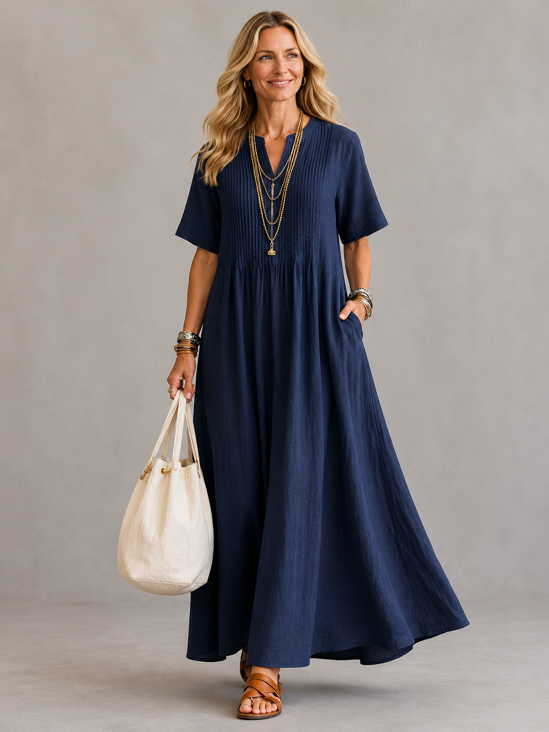 Amoura | Elegant Pleated Maxi Dress