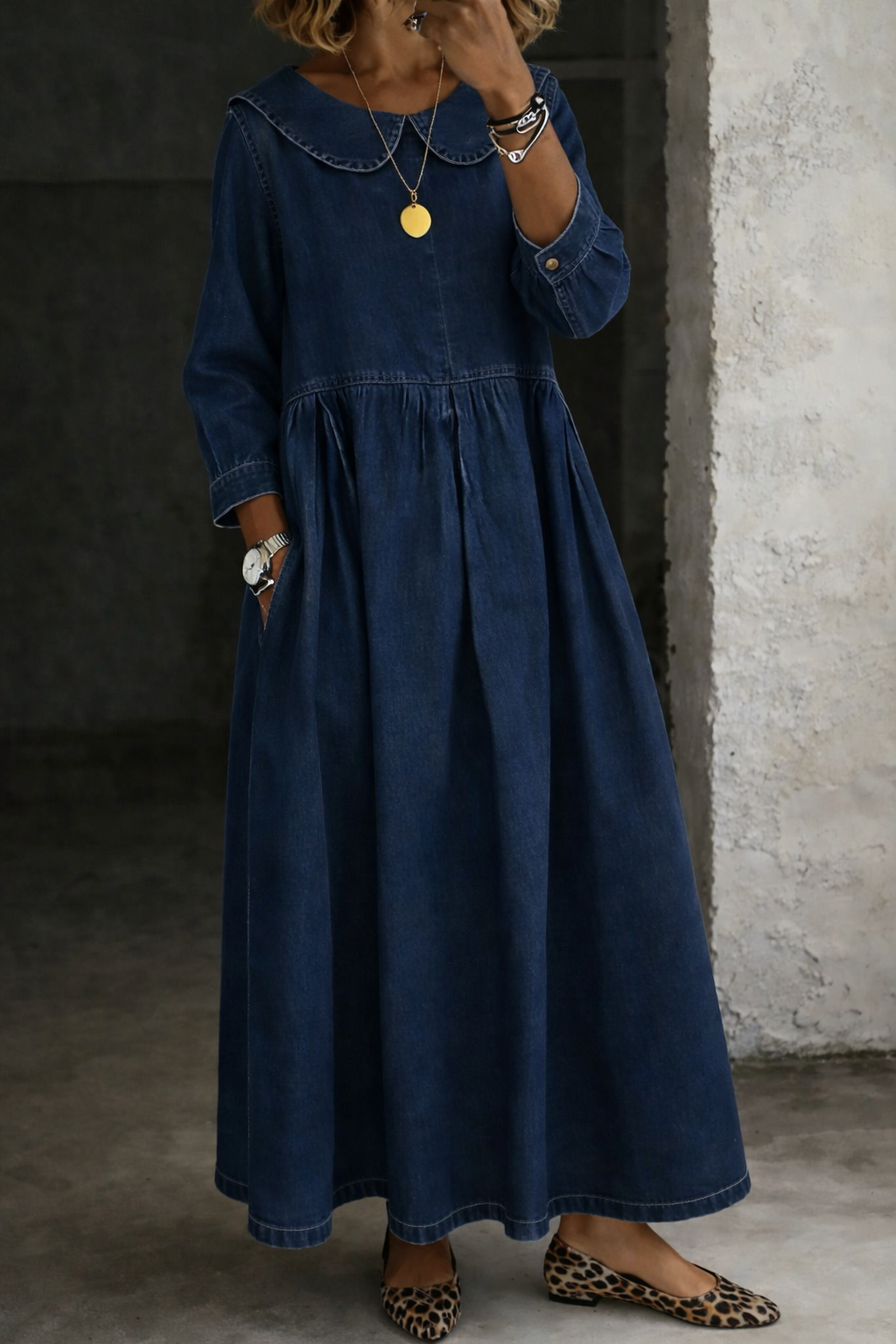 Clara™ | Denim Dress with Peter Pan Collar