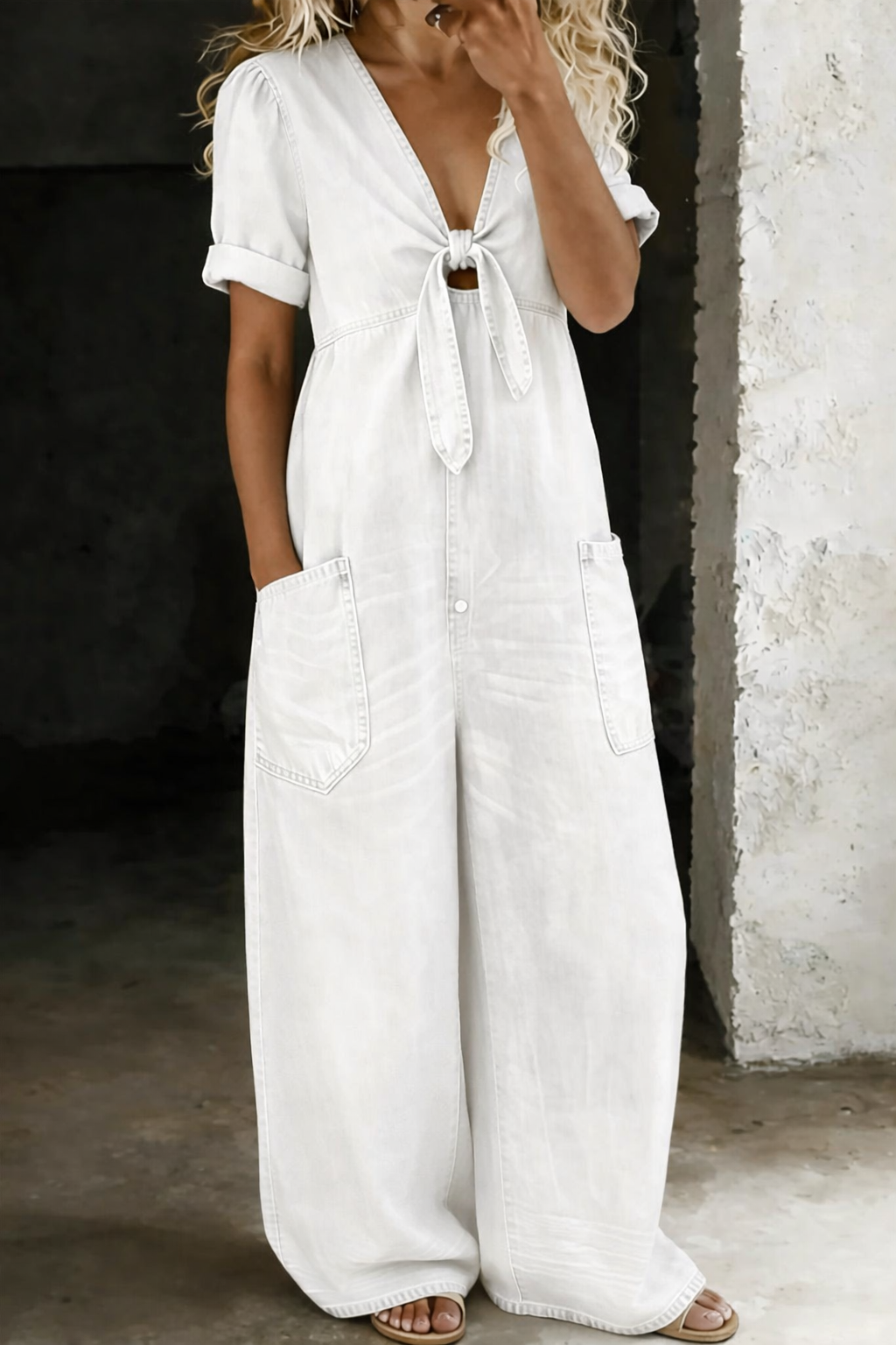 Maya | Relaxed Tie-Front Denim Jumpsuit