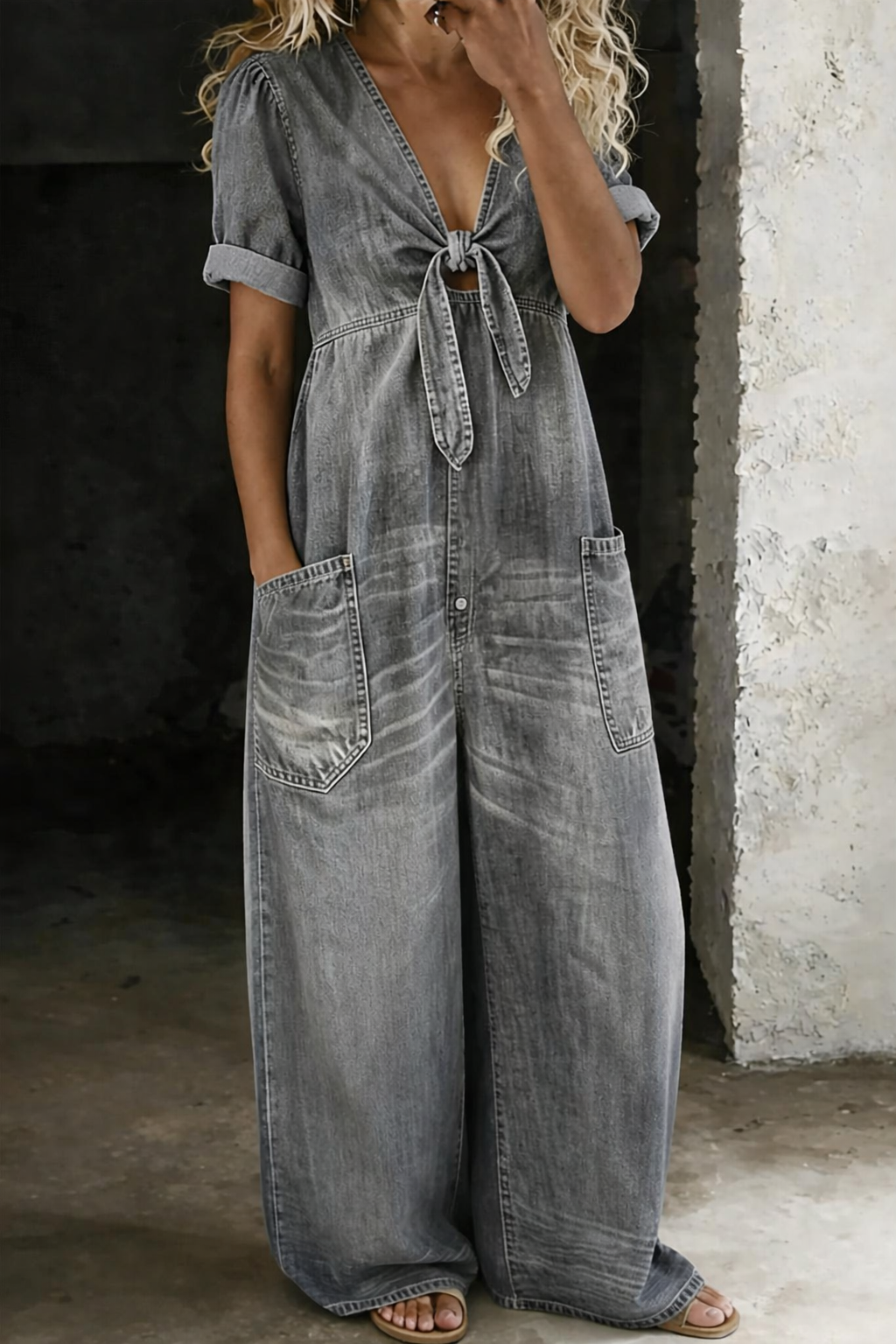Maya™ | Denim Jumpsuit with V-Neck
