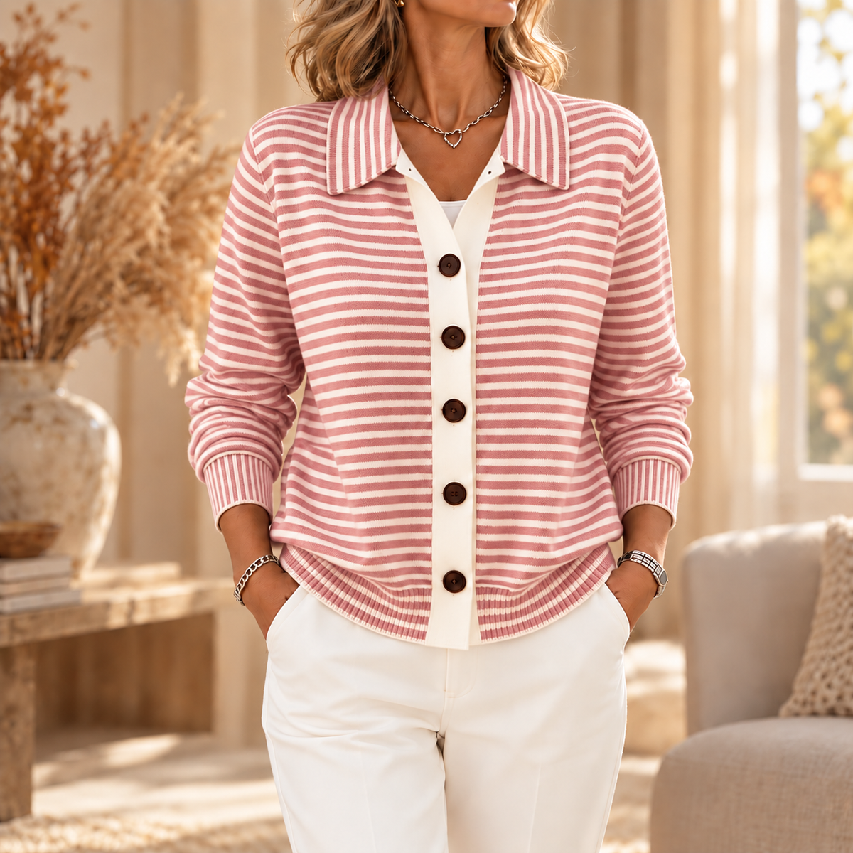 Cheryl™ | Striped Cardigan with Collar and Buttons 4