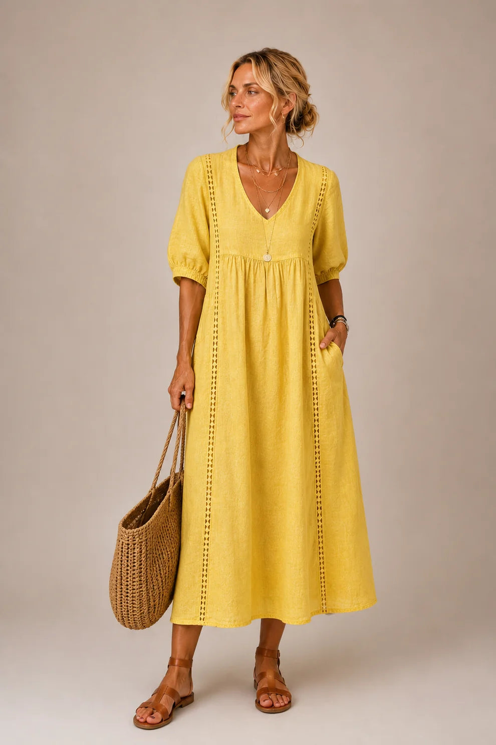 Brooklyn™ | Tummy-Flattering Midi Dress with V-Neck
