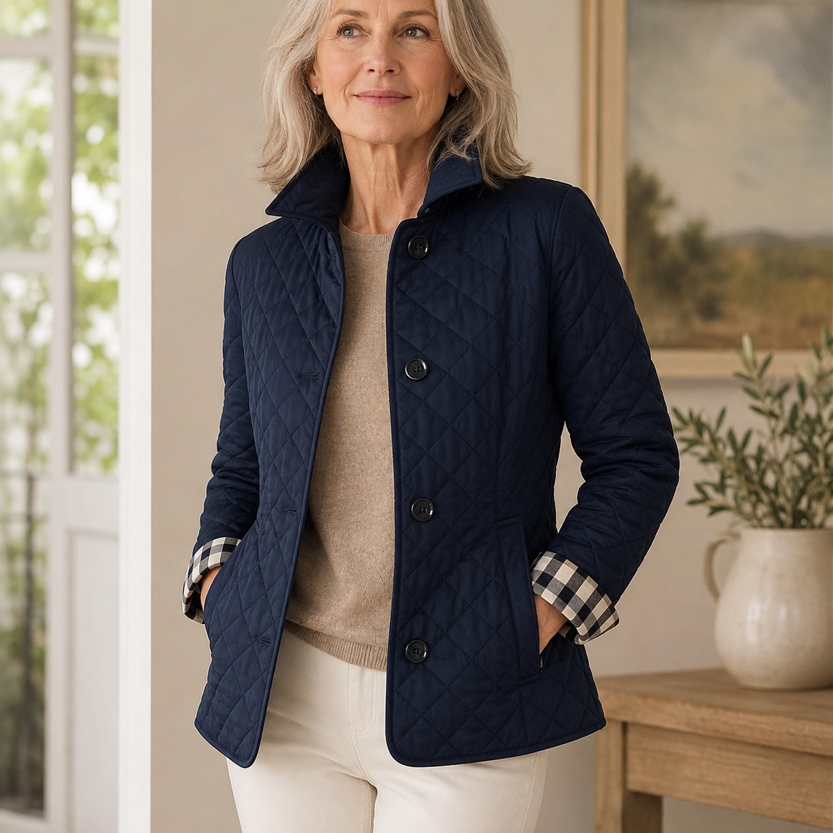Susan™ | Tailored Quilted Jacket with Check Details