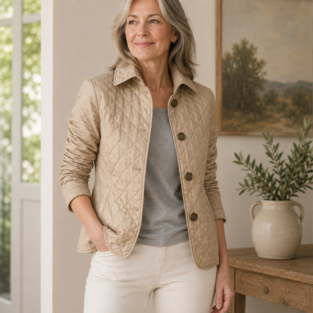 Susan™ | Tailored Quilted Jacket with Check Details 2