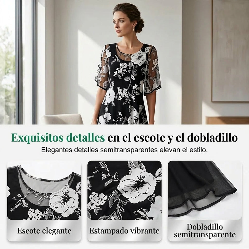 Elisa - Elegant Floral Chiffon Dress