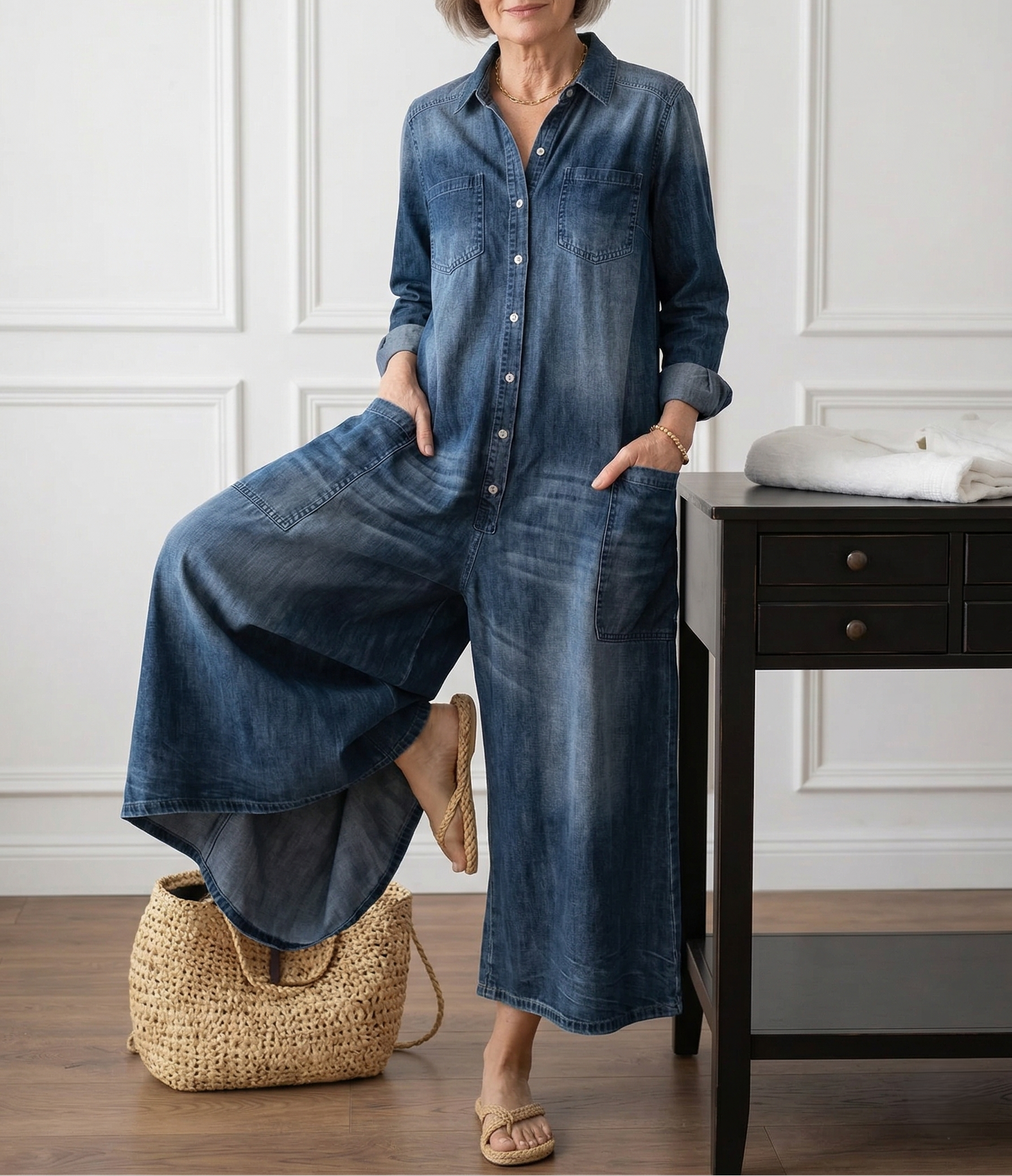 Diana™ | Vintage Denim Buttoned Jumpsuit