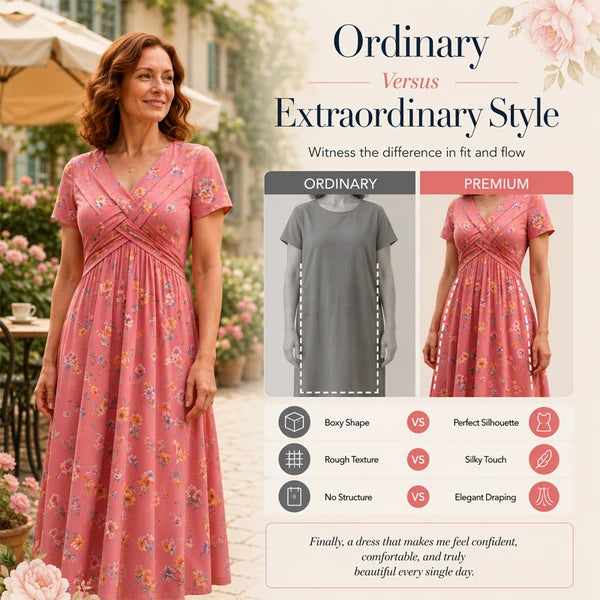 Brooklyn™ | Floral Tummy-Flattering Midi Dress with V-Neck