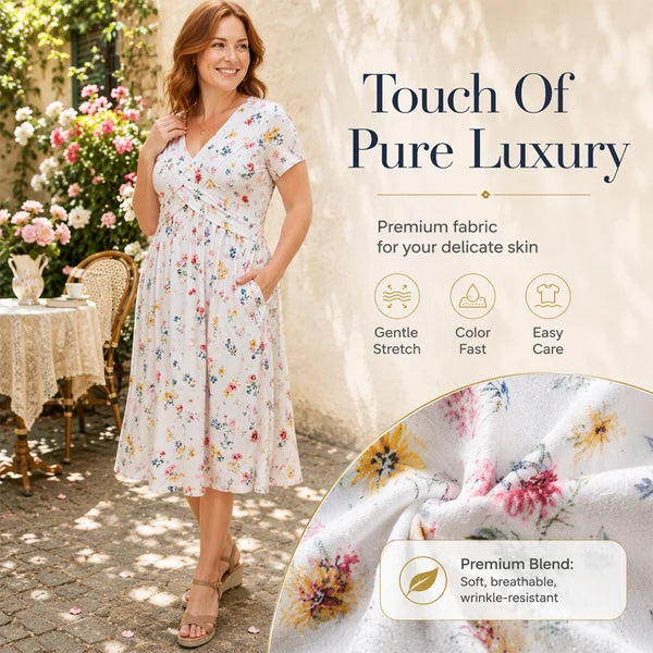Brooklyn™ | Floral Tummy-Flattering Midi Dress with V-Neck