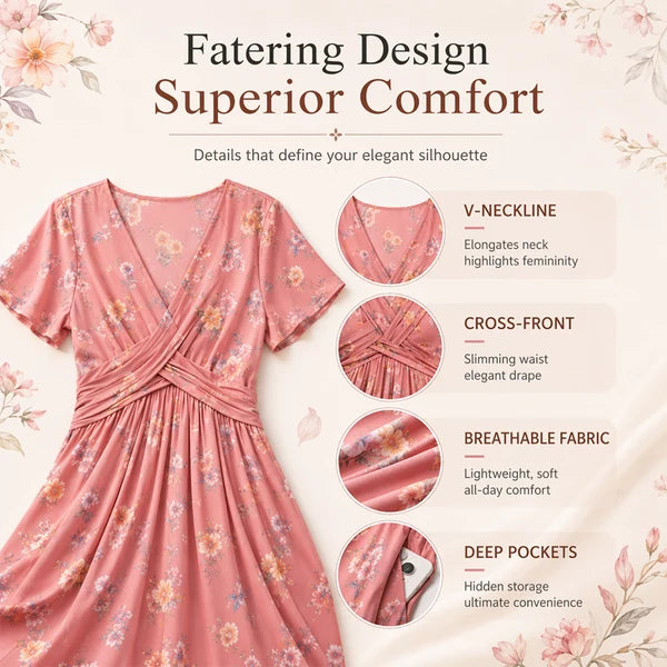 Brooklyn™ | Floral Tummy-Flattering Midi Dress with V-Neck