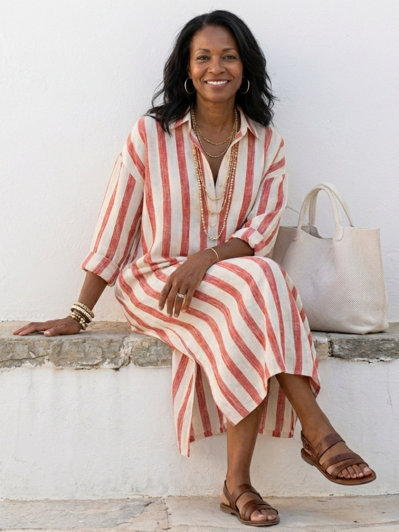 Claire™ | Tummy-Flattering Striped Midi Dress
