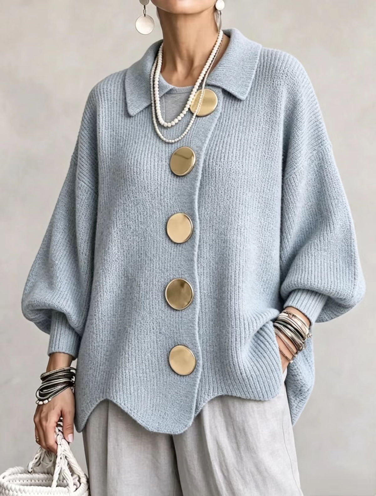 Stella™ | Elegant Oversized Cardigan with Large Gold Buttons 8