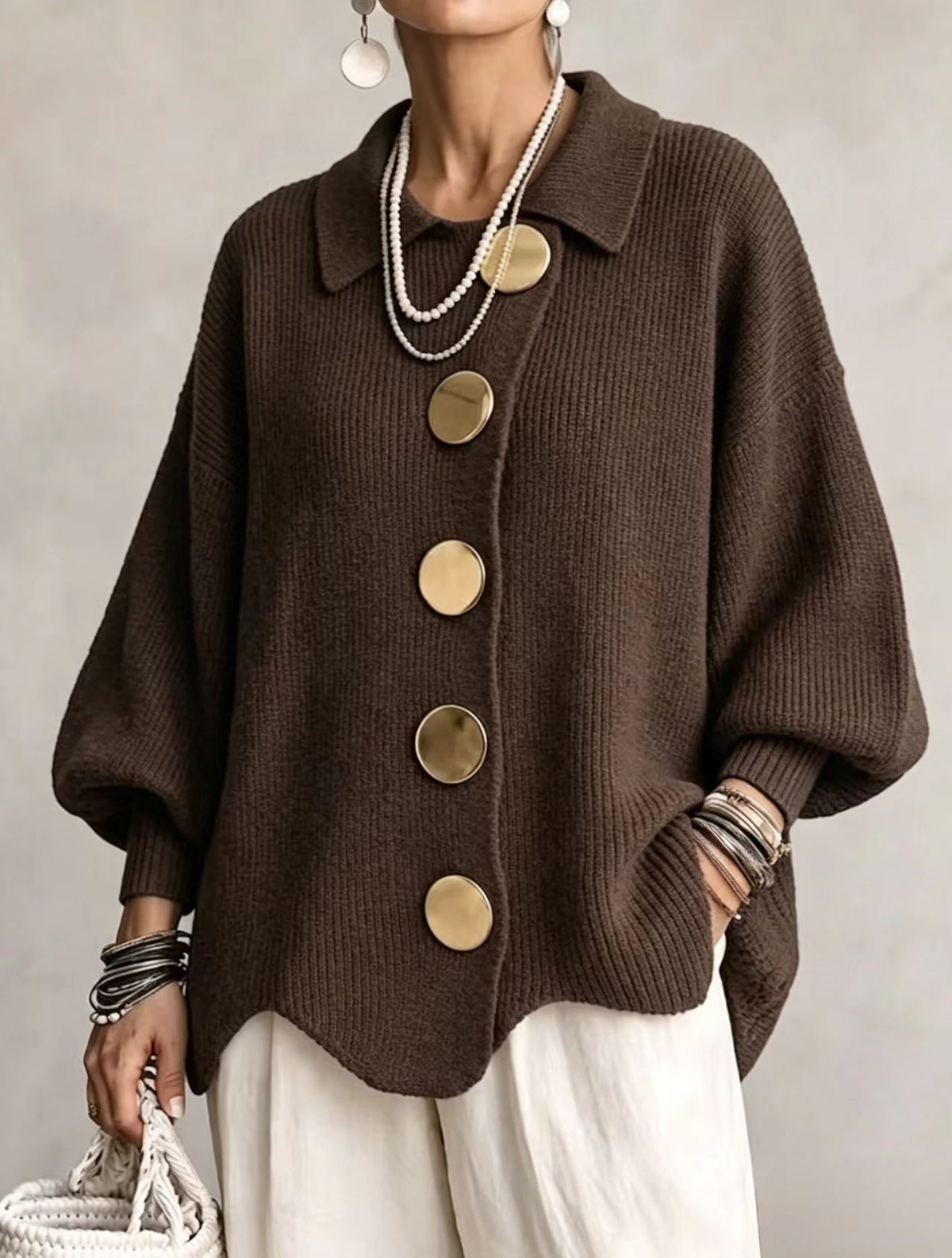 Stella™ | Elegant Oversized Cardigan with Large Gold Buttons 7
