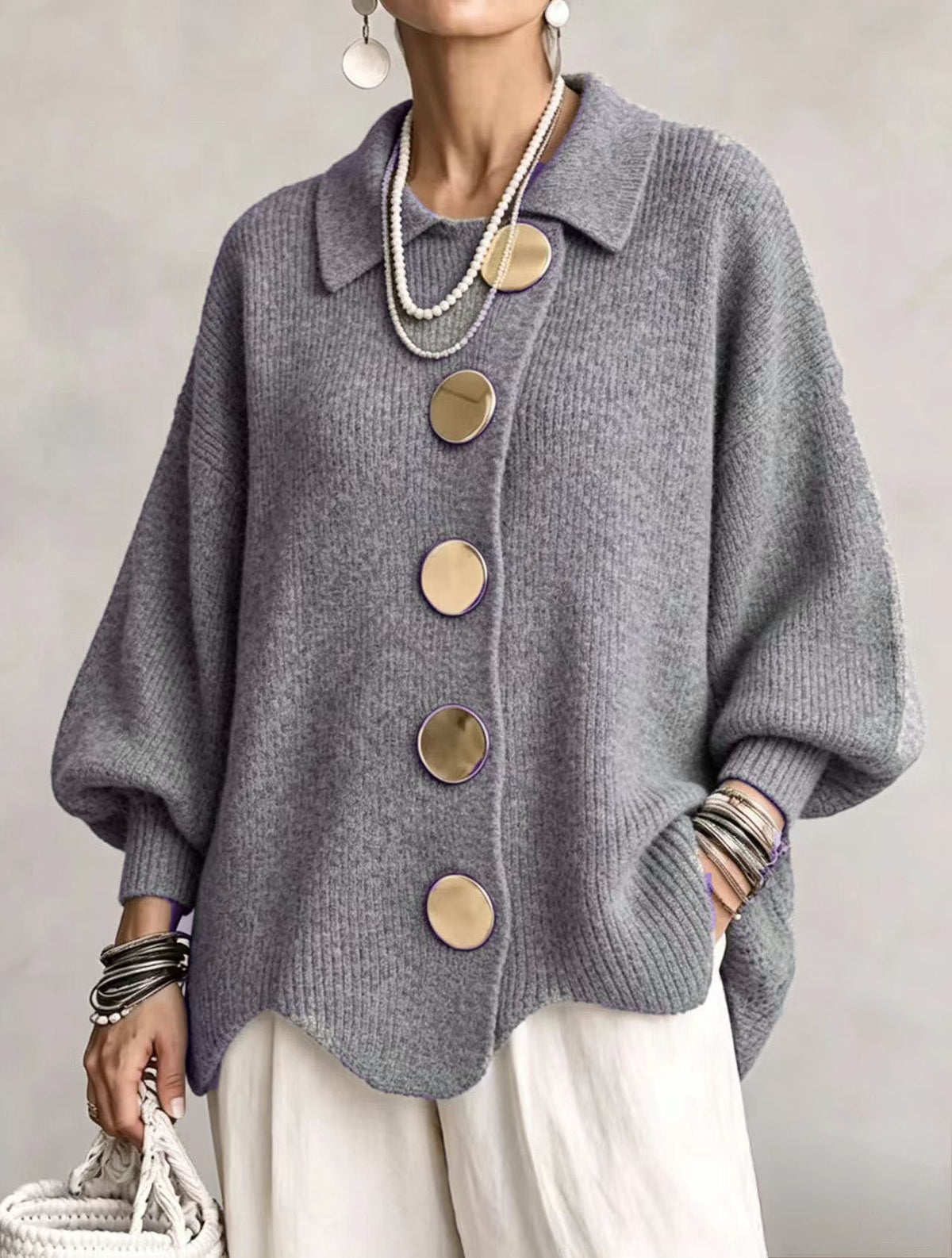 Stella™ | Elegant Oversized Cardigan with Large Gold Buttons 4