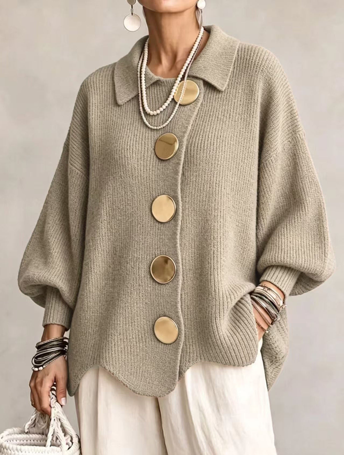 Stella™ | Elegant Oversized Cardigan with Large Gold Buttons 10