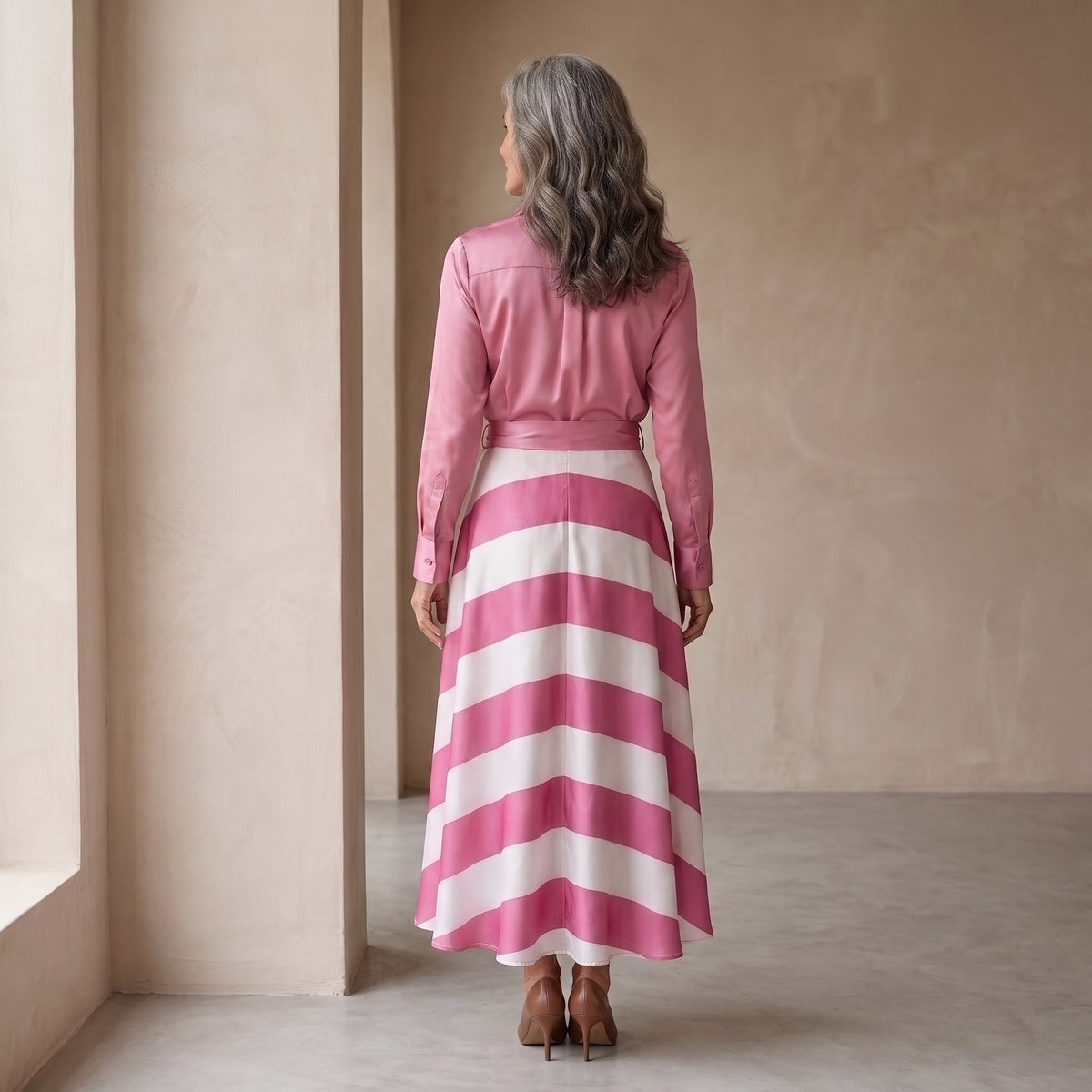 Sandra™ | Elegant Tummy-Control Striped Maxi Dress with Belt 10
