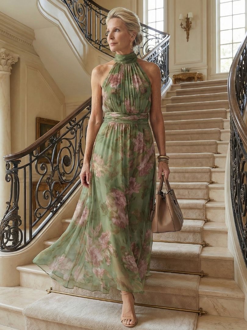 Relle | Gathered Halter Midi Dress