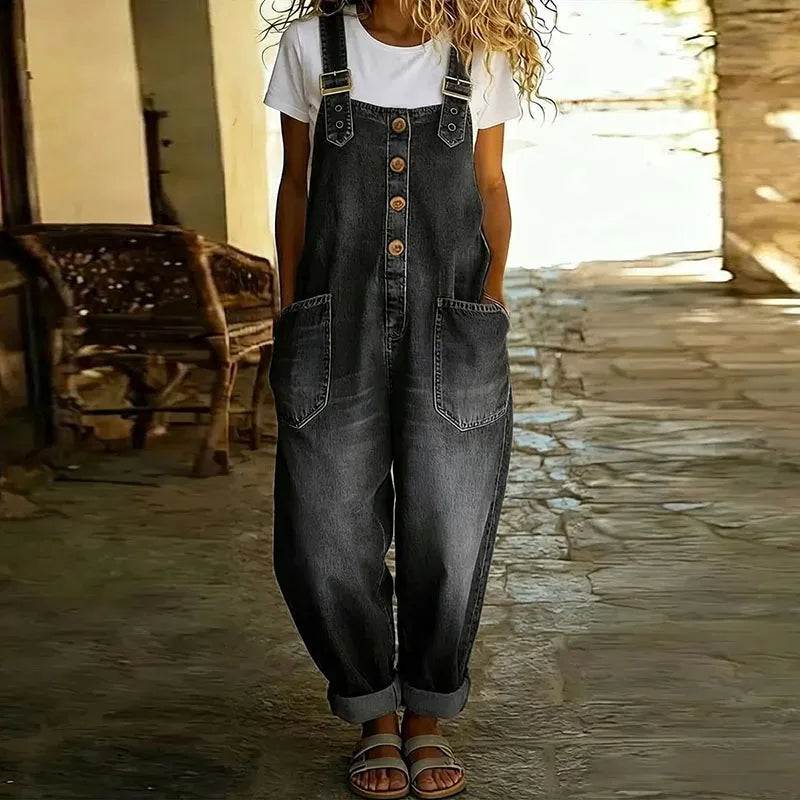 Mae™ | Vintage soft cotton denim-effect overalls