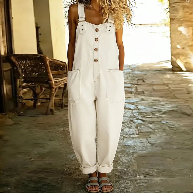 Mae™ | Vintage soft cotton denim-effect overalls