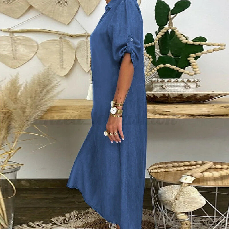 Sadie | Comfortable Shirt Dress in Denim